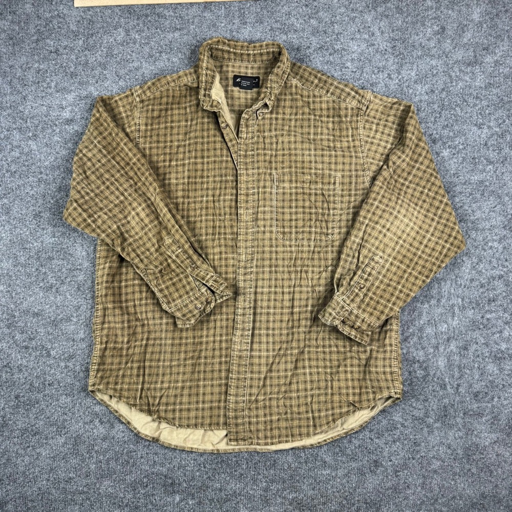 Eddie Bauer Button Down Mens XL Brown Plaid Corduroy Long Sleeve Casual Shirt